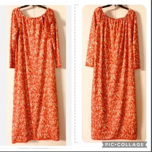 Floral Maxi Dress Size XL Poppy Red🌿Lace Trim🌺Bow Front Casual Eastern Style